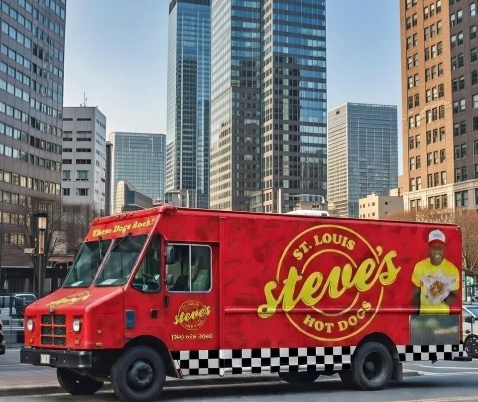 Steve's Hot Dogs food truck parked on a city street