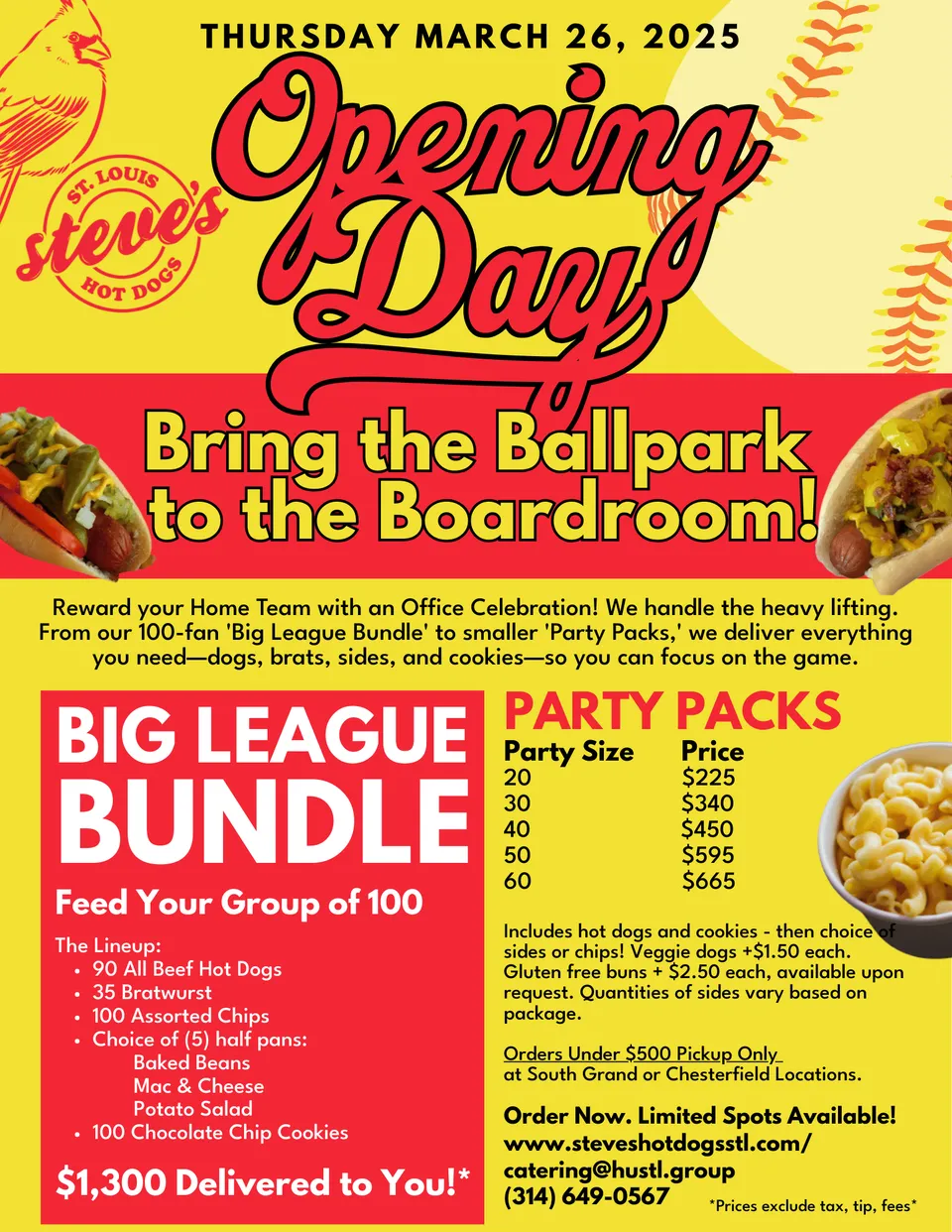 A flyer shares specials and packages for opening day. Read website for additional details.